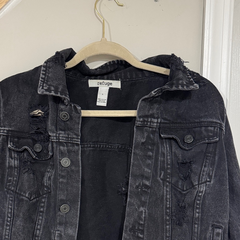 Refuge Distressed Black Jean Jacket - Picture 2 of 2